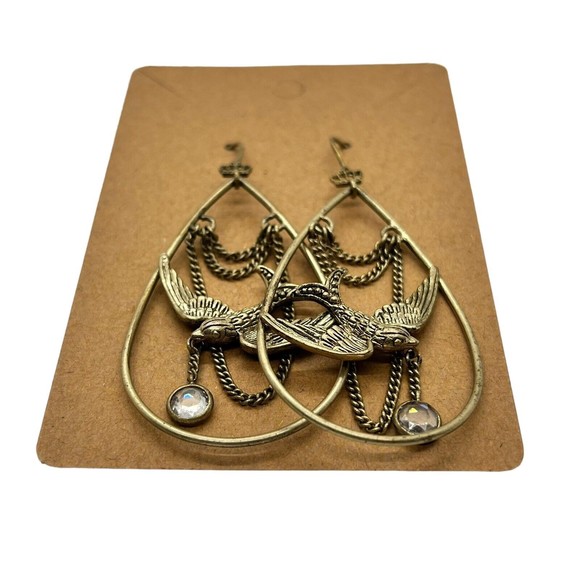 Mockingjay Brass Dangle Earrings Brass Glass Drop Hunger Games Pendant - Picture 4 of 4